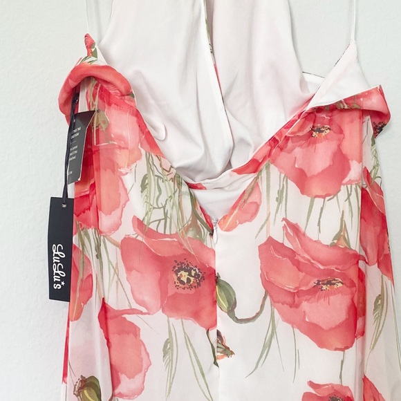 Lulu's Poppy Floral Maxi Dress Halter Neck Ivory/Red Size XL NWT - Picture 11 of 14